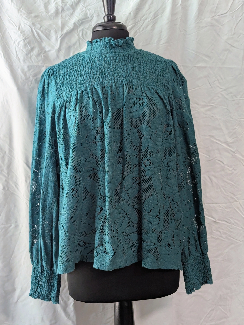 Sundance Teal Lace Smocked Yoke Blouse - Women Tops